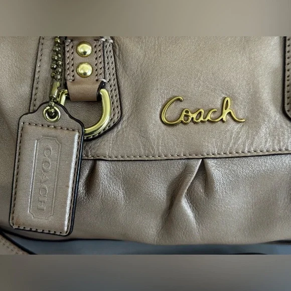 Coach Ashley Metallic Gold Leather Satchel with Crossbody Strap and Hangtag - Picture 3 of 11
